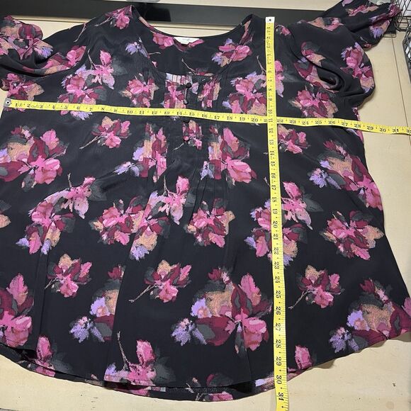 Terra & Sky Womens Dark Floral Top Size 2X Black Bloomcore Pintucks Office - Picture 11 of 11